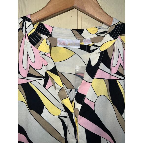 Belle Kim Gravel Top Blouse Medium Heart Print Retro Mod Button Shirt V-Neck New - Picture 5 of 10